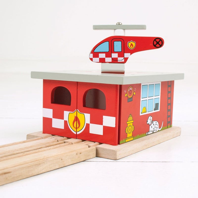Bigjigs Rail Firestation Shed, Red - Image 2